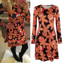 Casual Gingerbread Man Christmas Women Dress Snowman Snowflake Printed Long Sleeve Dress Christmas Vestidos Plus Size ELY