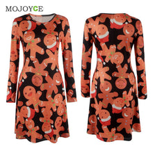 Casual Gingerbread Man Christmas Women Dress Snowman Snowflake Printed Long Sleeve Dress Christmas Vestidos Plus Size ELY