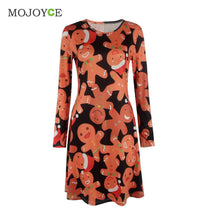 Casual Gingerbread Man Christmas Women Dress Snowman Snowflake Printed Long Sleeve Dress Christmas Vestidos Plus Size ELY