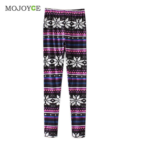 Casual Leaves Geometry Print Reindeer Fully Lined Leggings Women Girls Stretchy Vintage Slim Skinny Pencil Pants Plus Size S-XL ELY