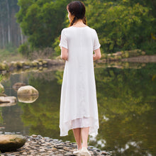 Casual Solid Dress Women Elegant Loose Short Sleeve V Neck Dress Cotton Linen Boho Long Dress Vestidos Plus Size ELY