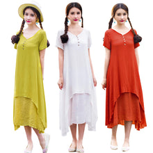 Casual Solid Dress Women Elegant Loose Short Sleeve V Neck Dress Cotton Linen Boho Long Dress Vestidos Plus Size ELY
