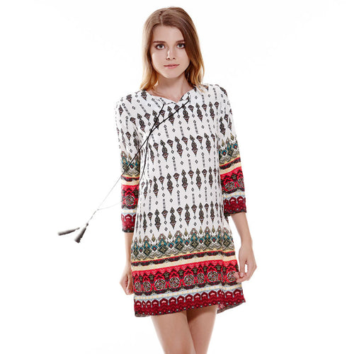 Casual Split Tie Print Dress Vintage Straight Short Women Dress Cotton Beach Dress Boho Vestidos Plus Size 1STL ELY