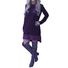 Casual Stitching Backless Women Dress Vestido O-Neck Splice Long Sleeved Dress Purple Dress Vestido De Festa ELY