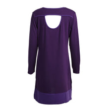 Casual Stitching Backless Women Dress Vestido O-Neck Splice Long Sleeved Dress Purple Dress Vestido De Festa ELY
