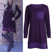 Casual Stitching Backless Women Dress Vestido O-Neck Splice Long Sleeved Dress Purple Dress Vestido De Festa ELY