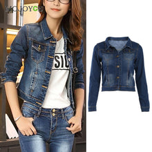 Casual Women Short Jean Jackets Blue Slim Pockets Button Jeans Coat Bomber Jacket Long Sleeve Coat Slim Denim Jacket Outerwear ELY