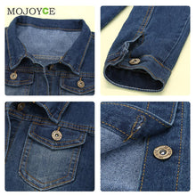 Casual Women Short Jean Jackets Blue Slim Pockets Button Jeans Coat Bomber Jacket Long Sleeve Coat Slim Denim Jacket Outerwear ELY