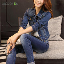 Casual Women Short Jean Jackets Blue Slim Pockets Button Jeans Coat Bomber Jacket Long Sleeve Coat Slim Denim Jacket Outerwear ELY