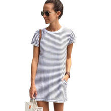Casual Women Dress Casual Short Sleeve Round Neck Party Mini Striped Dress Plus Size Vestido Beach Dress Vestidos 1STL ELY