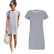 Casual Women Dress Casual Short Sleeve Round Neck Party Mini Striped Dress Plus Size Vestido Beach Dress Vestidos 1STL ELY