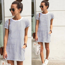 Casual Women Dress Casual Short Sleeve Round Neck Party Mini Striped Dress Plus Size Vestido Beach Dress Vestidos 1STL ELY