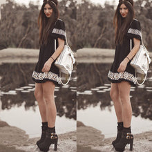 Casual Women Dress Short Sleeve O-neck Loose Vintage Printed Black Mini Dresses Black Dress Veitidos 1STL ELY