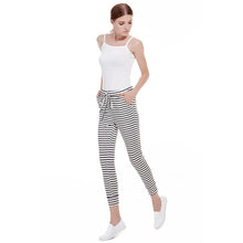 Casual sexy white striped pants slim elastic high waist women trousers bodycon knitted long pants ELY