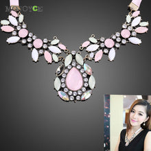 Charming Artificial Gems Lady Short Necklace Pink Crystal Pendant Jewelry Neck Decoration Chain Necklace ELY