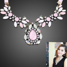 Charming Artificial Gems Lady Short Necklace Pink Crystal Pendant Jewelry Neck Decoration Chain Necklace ELY