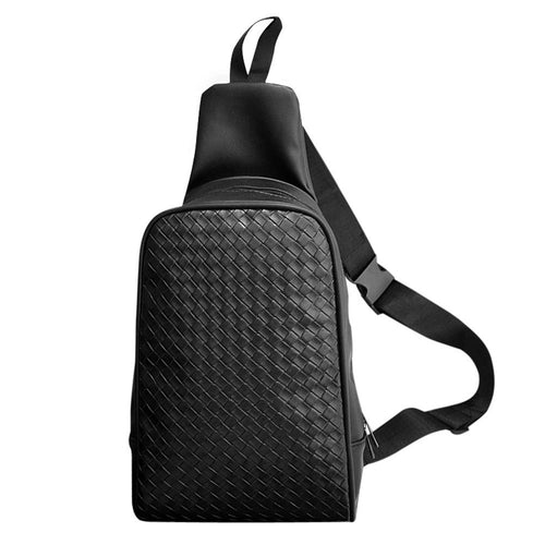 Chest Pack Casual Men PU Leather Chest Bag Weaving Print Shoulder Crossbody Bag Multifunction Chest Bag Handbags for Men ELY