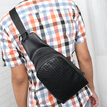 Chest Pack Casual Men PU Leather Chest Bag Weaving Print Shoulder Crossbody Bag Multifunction Chest Bag Handbags for Men ELY