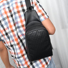 Chest Pack Casual Men PU Leather Chest Bag Weaving Print Shoulder Crossbody Bag Multifunction Chest Bag Handbags for Men ELY