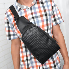 Chest Pack Casual Men PU Leather Chest Bag Weaving Print Shoulder Crossbody Bag Multifunction Chest Bag Handbags for Men ELY
