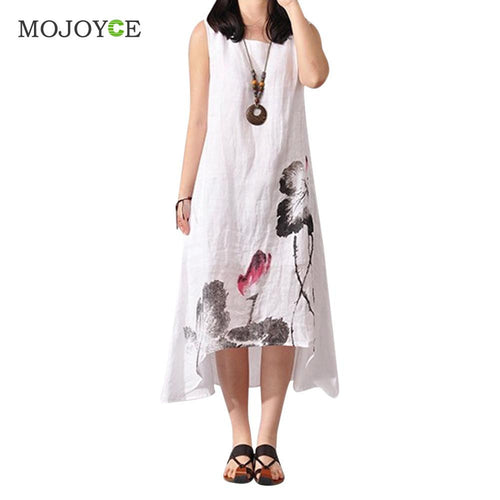 Chinese Style Long Dress Women Boho Loose Cotton Linen Sundress est Sleeveless Bohemian Dress 1STL ELY