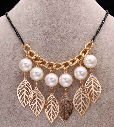 Collares vintage jewelry collar necklace collier leaf peal jewellry patek chain FASN 28 ELY