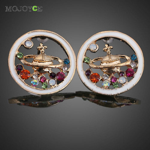 Colorful Crystal Rhinestone Saturn Planet Universe Ear Stud Earrings 1STL ELY