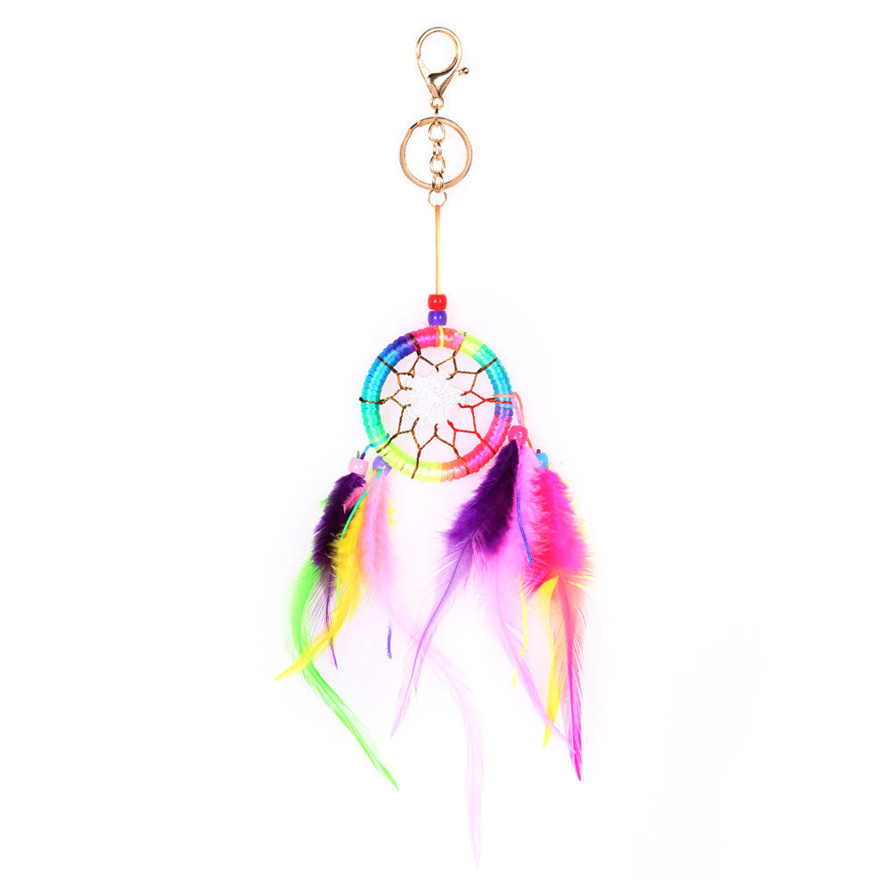 Colorful Dream Net With feathers Wall Hanging Dreamcatcher Keychain 1STL ELY