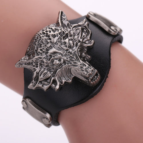 Cool Men Women Punk Leather Bracelet Vintage Wolf Totem Leather Wristband Multilayer Handmade Charm Bracelet ELY