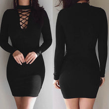 Cross Bandage Plunge Dress Vestidos V-Neck Punk Long Sleeve Mini Women Dress Bandage Dress Vestidos De Fiesta ELY