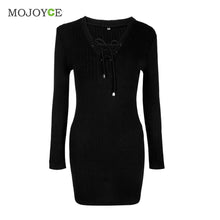 Cross Straps Slim Fit Women Dress V-neck Long Sleeves knitting Article Pit Bodycon Party Bandage Dress Vestido De Festa ELY