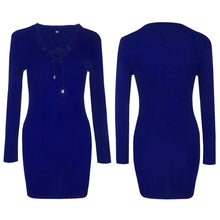 Cross Straps Slim Fit Women Dress V-neck Long Sleeves knitting Article Pit Bodycon Party Bandage Dress Vestido De Festa ELY