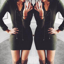 Cross Straps Slim Fit Women Dress V-neck Long Sleeves knitting Article Pit Bodycon Party Bandage Dress Vestido De Festa ELY