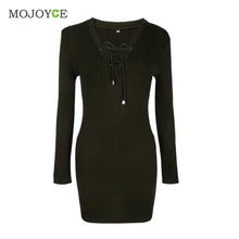 Cross Straps Slim Fit Women Dress V-neck Long Sleeves knitting Article Pit Bodycon Party Bandage Dress Vestido De Festa ELY