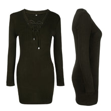 Cross Straps Slim Fit Women Dress V-neck Long Sleeves knitting Article Pit Bodycon Party Bandage Dress Vestido De Festa ELY