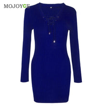 Cross Straps Slim Fit Women Dress V-neck Long Sleeves knitting Article Pit Bodycon Party Bandage Dress Vestido De Festa ELY