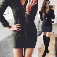 Cross Straps Slim Fit Women Dress V-neck Long Sleeves knitting Article Pit Bodycon Party Bandage Dress Vestido De Festa ELY