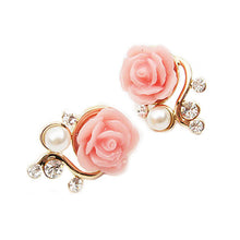 Cute Women's Girls Ladies White Pearl Rose Flower Ear Stud Earrings Stud Jewelry ELY