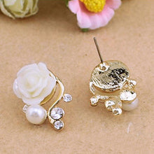 Cute Women's Girls Ladies White Pearl Rose Flower Ear Stud Earrings Stud Jewelry ELY