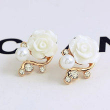 Cute Women's Girls Ladies White Pearl Rose Flower Ear Stud Earrings Stud Jewelry ELY