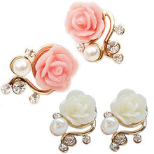 Cute Women's Girls Ladies White Pearl Rose Flower Ear Stud Earrings Stud Jewelry ELY