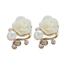 Cute Women's Girls Ladies White Pearl Rose Flower Ear Stud Earrings Stud Jewelry ELY