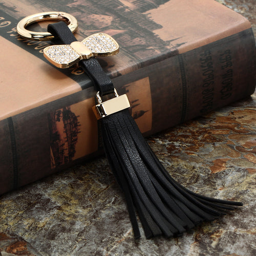 Decoration Jewelry PU Leather Tassel Bag Hanging Key Chains Zinc Alloy Gold Plated Key Ring Keychains For Car 1STL ELY