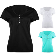 Deep V Neck T Shirt Stretchy Top Short Sleeve Button Up Shirts T-shirt Plus Size Womens Button Up Tops Femininas Blusas ELY