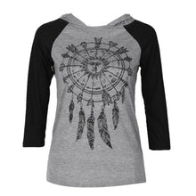 Dreamcatcher Printed Women T-shirt Hooded Patchwork Round Neck Long Sleeve Hipster Clothing ELY