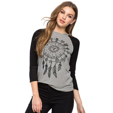 Dreamcatcher Printed Women T-shirt Hooded Patchwork Round Neck Long Sleeve Hipster Clothing ELY