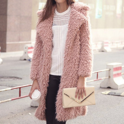 Elegant Faux Fur Coat Women Fluffy Warm Coat Women Parka Long Coat Outwear Overcoat Hairy Overcoat ELY