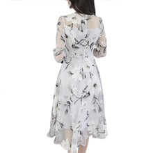 Elegant Organza Floral Printing Women Dress O-Neck 3/4 Sleeve Party Dress Vestidos Autum Long Dress vestido de festa 1STL ELY