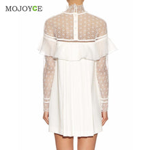 Elegant Dress Cute Mini Women Dress White Lace Ruffled Hollowout Office Dress Long Sleeve Slim OL Vestido De Festa ELY