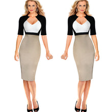 Elegant Woman V Neck High Waist Slimming Cotton Tunic Office Pencil Dress 1STL ELY